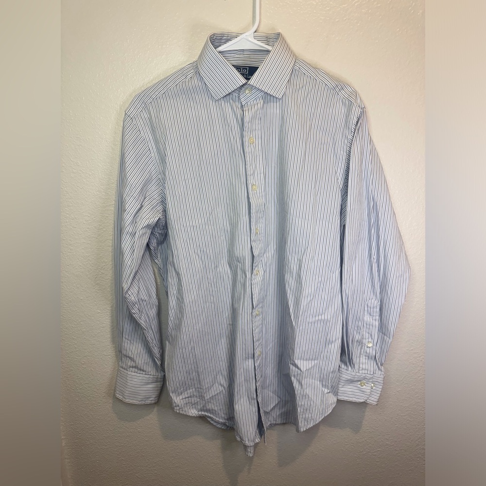 Polo Ralph Lauren Vintage Men’s Blue White Striped Cotton Shirt Size 15 1/2‎